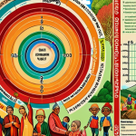 **"The Economy of Happiness" (GNH):** A vibrant, conceptual image contrasting traditional economic indicators with the holistic well-being promoted by the Gross National Happiness (GNH) model. On one side, abstract, cold graphs and disconnected numbers representing GDP. On the other, a lush, interconnected scene featuring diverse people happily engaged in community activities, surrounded by healthy nature, with elements symbolizing mental well-being, balanced time, and cultural preservation. The overall feeling should be one of harmony, sustainability, and collective flourishing, with warm, inviting colors dominant on the GNH side.