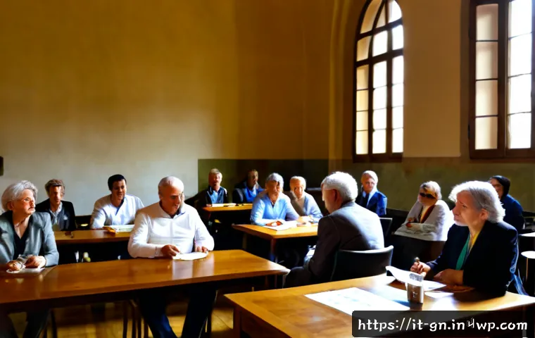 Home 15 GNH 행복경제와 공공 정책의 변화 - Photorealistic Italian municipal policy workshop in a bright historic town hall, diverse adult resid...